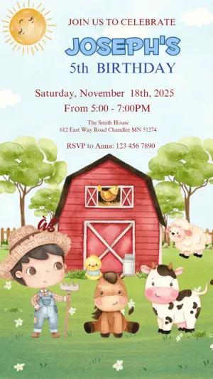 Animated Farm Birthday Video Invitation | Editable Template