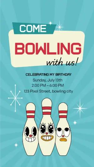 Retro Bowling Birthday Invitation | Editable Template