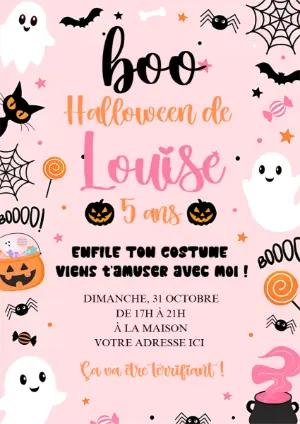 Invitation Anniversaire Halloween Rose pour Fille à Éditer