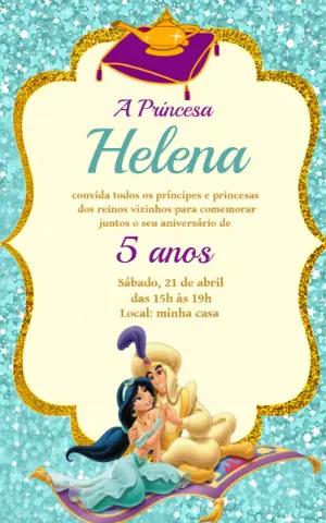 Convite de Aniversário Princesa Jasmine Editável