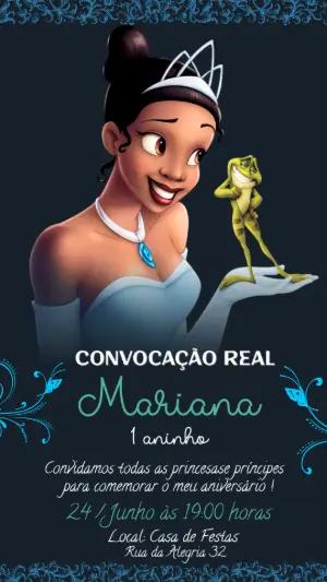 Convite Aniversário Princesa e o Sapo para Editar Online