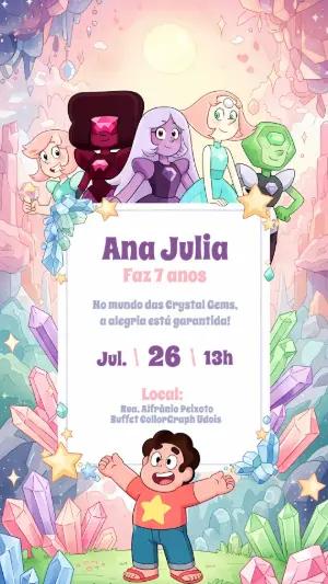 Convite Aniversário Steven Universo com Personagens para Editar