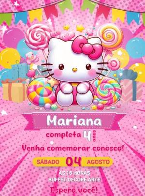 Convite de Aniversário Hello Kitty para Editar Online