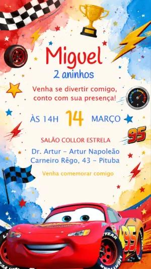 Convite de Aniversário Carros: Modelo Digital para Editar