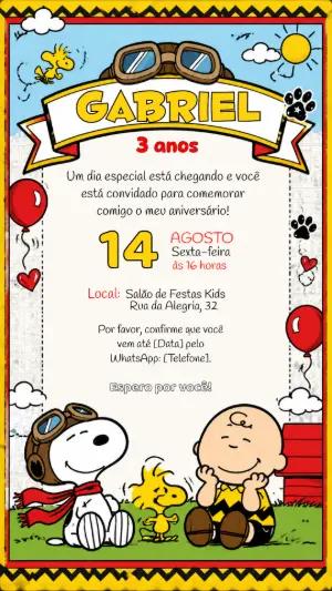 Convite de Aniversário Snoopy Aviador Editável