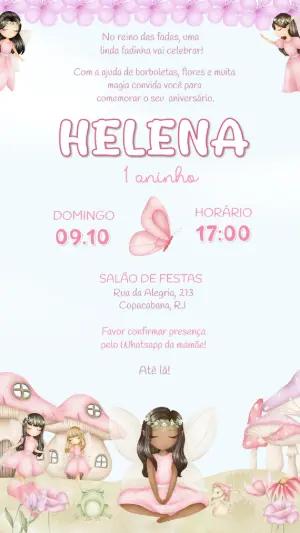 Convite de Aniversário Jardim Encantado das Fadas Editável