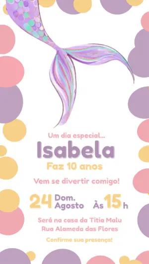 Convite de Aniversário Sereia em Tons Pastel para Editar