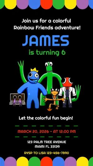 Colorful Rainbow Friends Birthday Invitation - Editable Template