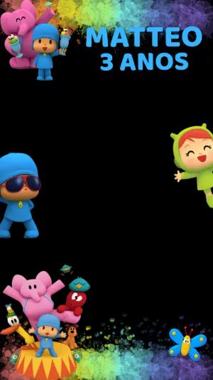 Moldura para Foto Aniversário Pocoyo Colorido Modelo Editável