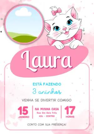 Convite de Aniversário Gatinha Marie com Foto Editável