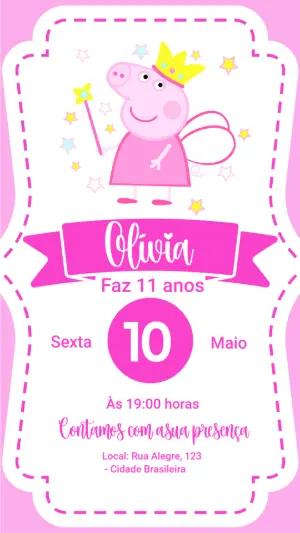 Convite de Aniversário Peppa Pig Fada Rosa para Editar