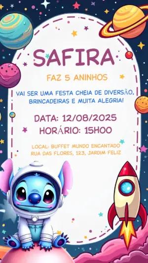 Convite de Aniversário Stitch no Espaço para Editar Online