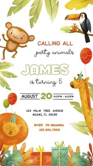 Cute Jungle Safari Birthday Invitation | Editable Digital Template