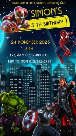 Animated Superhero Birthday Video Invitation for Editing