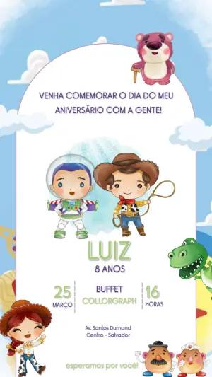 Convite de Aniversário Toy Story com Personagens para Editar Online