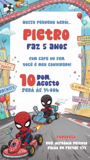Convite Aniversário Homem Aranha Kart para Editar Online