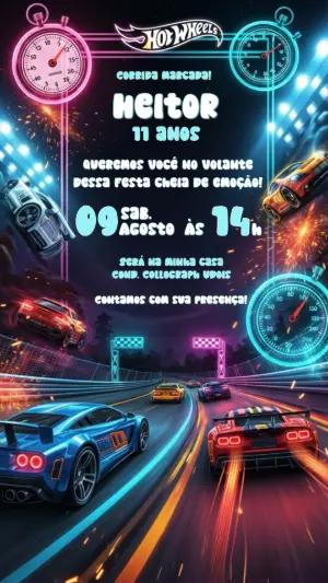 Convite Aniversário Hot Wheels Carros de Corrida para Editar