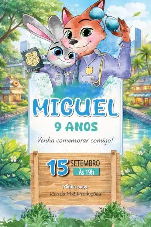 Convite Digital Infantil Zootopia Modelo Editável para Aniversário
