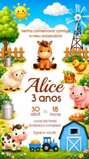 Convite de Aniversário Fazendinha Fofa Modelo Editável