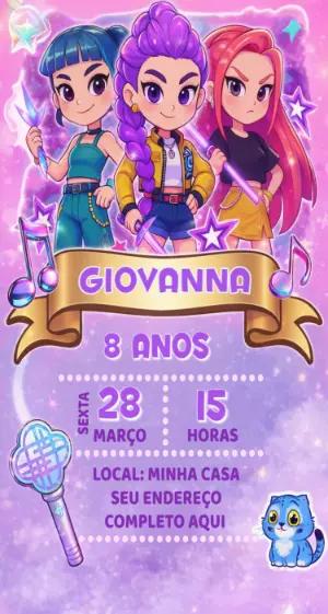 Convite de Aniversário Guerreiras do Kpop Editável