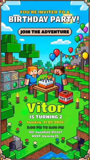 Editable Minecraft Birthday Invitation | Join the Adventure