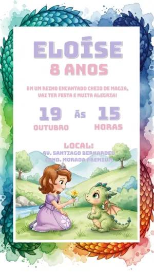Convite de Aniversário Princesa e Dragão para Editar Online