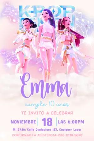 Invitación de Cumpleaños Las Guerreras K-Pop para Editar Online