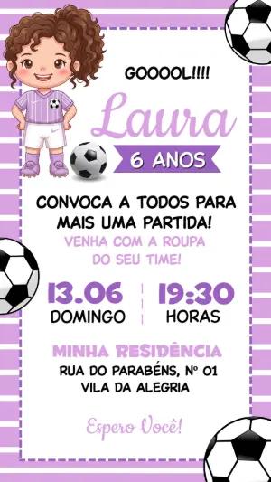 Convite de Aniversário Futebol Menina Lilás para Editar