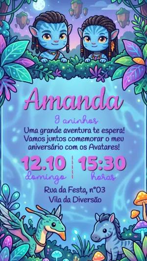 Convite Digital Aniversário Infantil Tema Avatar para Editar