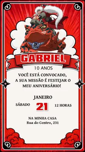 Convite de Aniversário Naruto Jiraiya Editável para Enviar