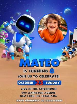 Astro Bot Birthday Invitation Editable Digital Template