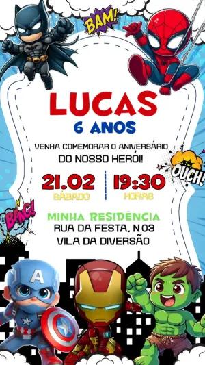 Convite de Aniversário Super-Heróis Baby Editável
