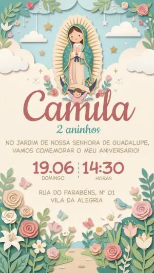 Convite Infantil Jardim de Nossa Senhora de Guadalupe Editável