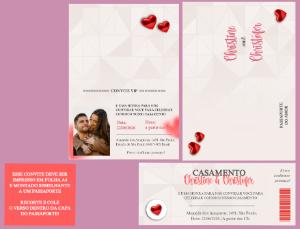 Convite de Casamento Editável Tema Passaporte e Viagem