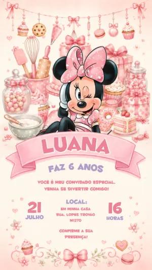 Convite de Aniversário Minnie Confeiteira Rosa Editável