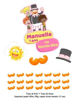 Kit Topo de Bolo e Doces Mundo Bita Rosa Editável