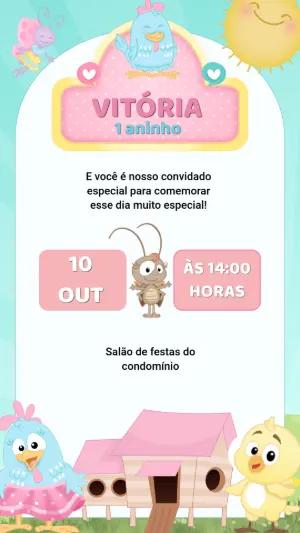Convite de Aniversário Galinha Pintadinha Rosa Editável
