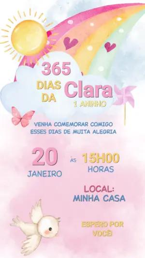 Convite Animado Aniversário 1 Ano Arco-íris para Editar