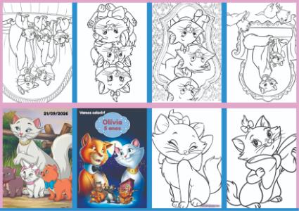 Livrinho de Colorir Aristogatas Editável para Aniversário
