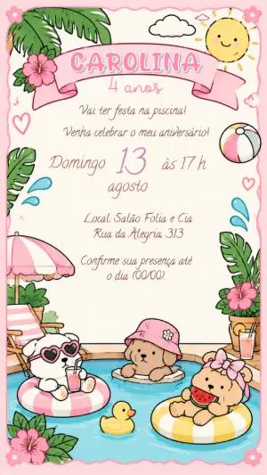 Convite Festa na Piscina Estilo Bobbie Goods Editável