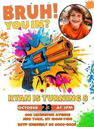 Action Toy Gun Birthday Invitation Editable Template