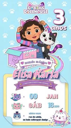 Convite de Aniversário A Casa Mágica da Gabby para editar