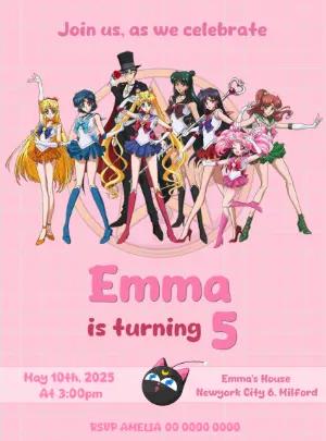 Sailor Moon Birthday Invitation | Editable Pink Anime Template