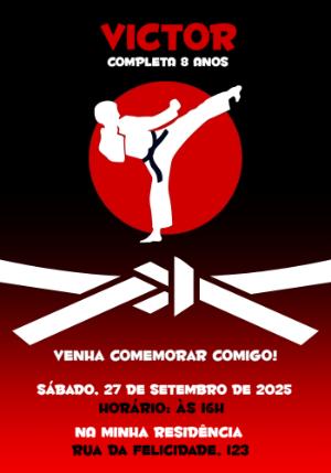 Convite de Aniversário Karatê para Editar Online