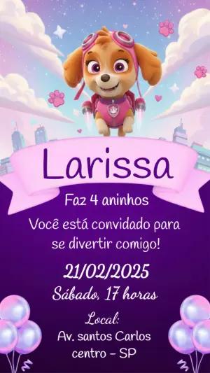 Convite de Aniversário Patrulha Canina Skye Rosa Editável