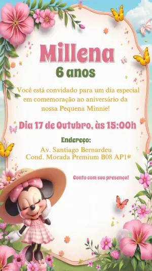 Convite Aniversário Minnie Jardim Floral para Editar Online