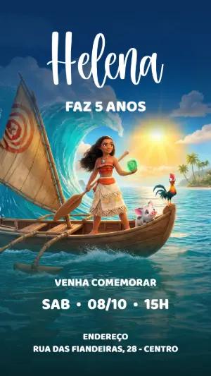 Convite Digital Moana Aventura Tropical Editável