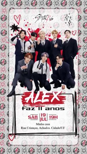 Convite Digital Stray Kids K-pop para Aniversário Editável