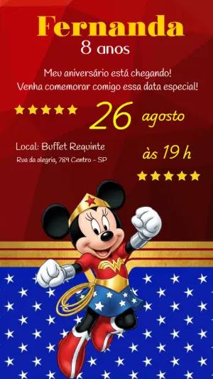 Convite de Aniversário Minnie Mulher Maravilha para Editar