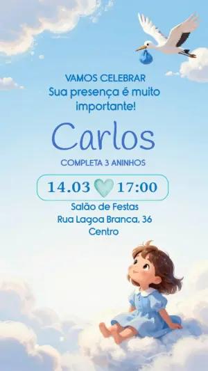 Convite de Aniversário Infantil Céu Azul e Nuvens para Editar